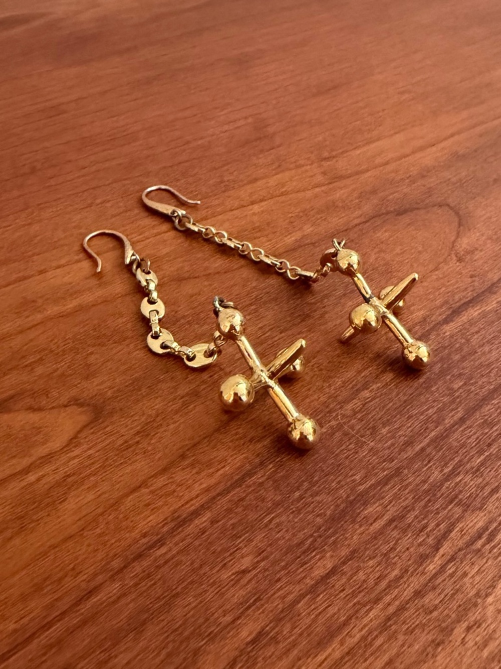 Gold tone heavy drop earrings